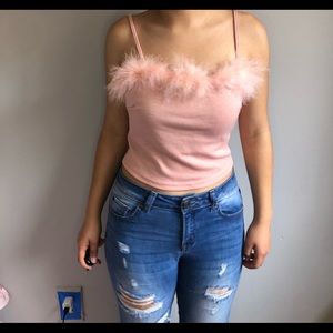PINK FLUFFY CROP TOP